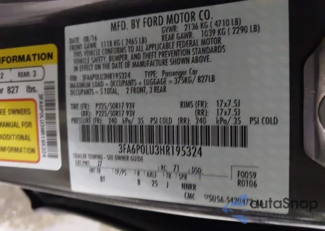 2017 Ford Fusion Hybrid Se из США, поврежденный, VIN 3FA6P0LU3HR195324